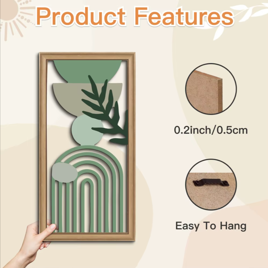 3-Piece Boho Wooden Wall Art Set | Rustic Leaf Pattern Hanging Decor