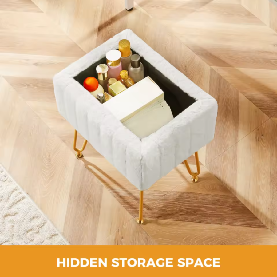 Hidden Storage Stool | Modern Upholstered Accent Seat
