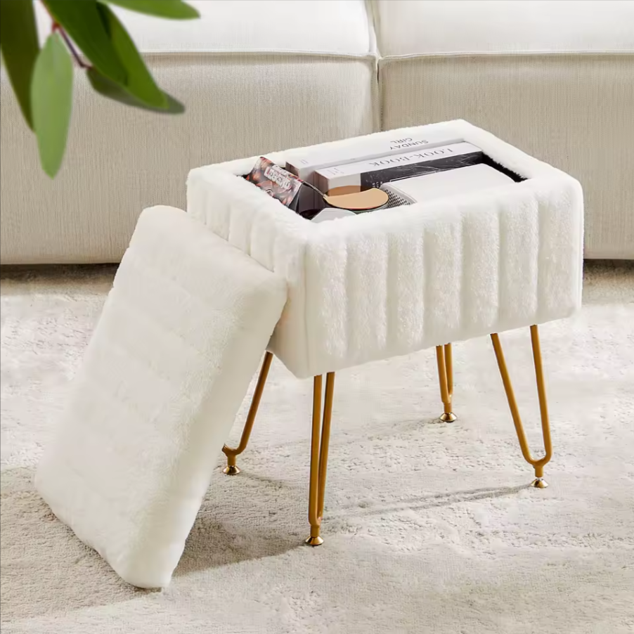 Hidden Storage Stool | Modern Upholstered Accent Seat