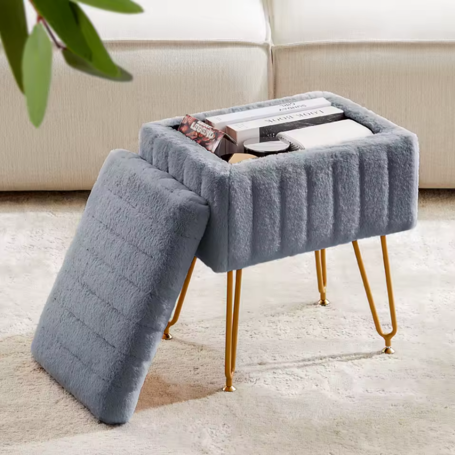 Hidden Storage Stool | Modern Upholstered Accent Seat