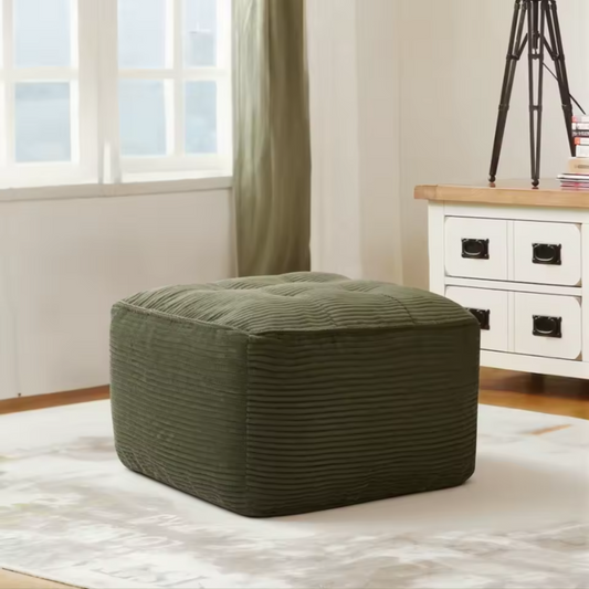 Green Corduroy Upholstered Ottoman | Cozy Living Room Footrest