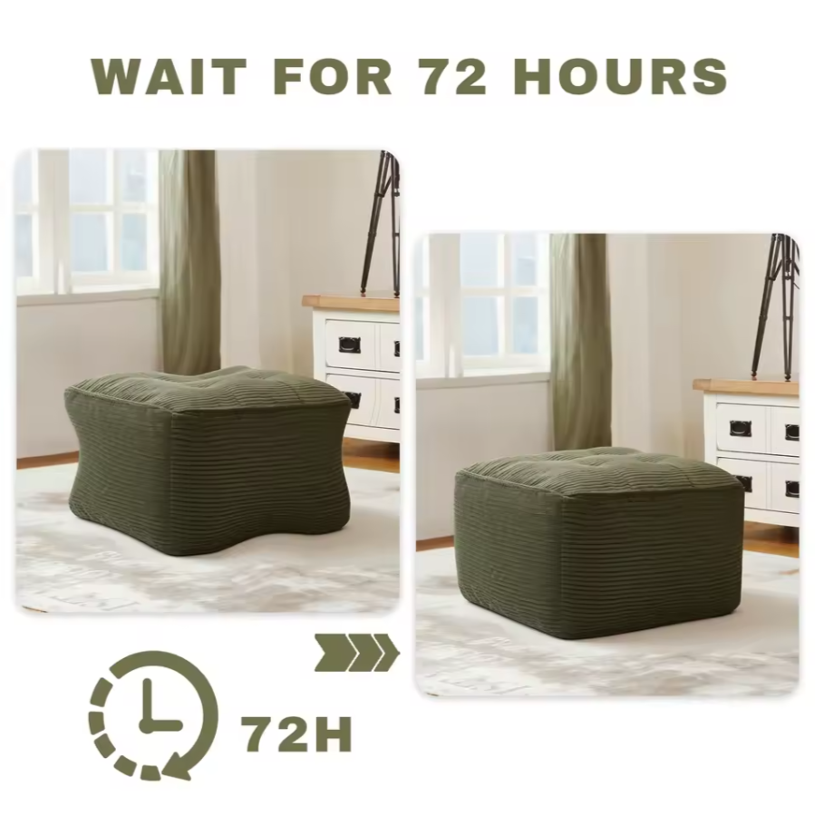Green Corduroy Upholstered Ottoman | Cozy Living Room Footrest