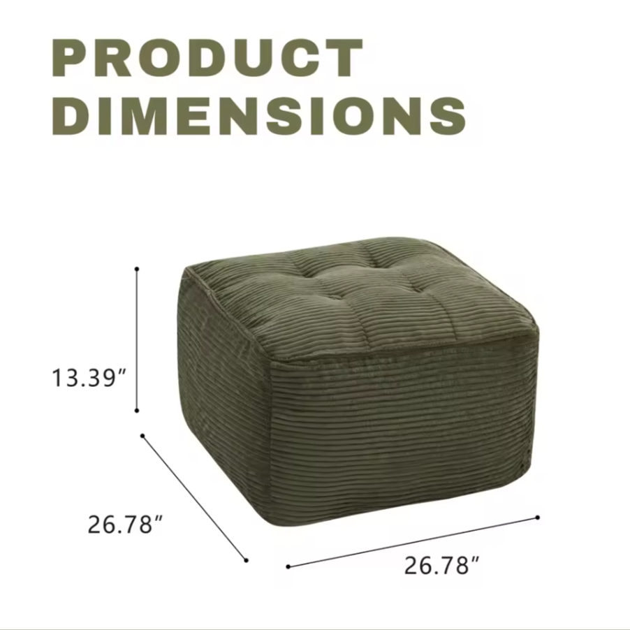 Green Corduroy Upholstered Ottoman | Cozy Living Room Footrest