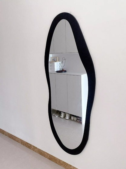 Wavy Wood Frame Full Length Mirror | Modern Oval Floor Mirror