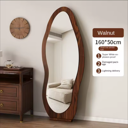 Wavy Wood Frame Full Length Mirror | Modern Oval Floor Mirror