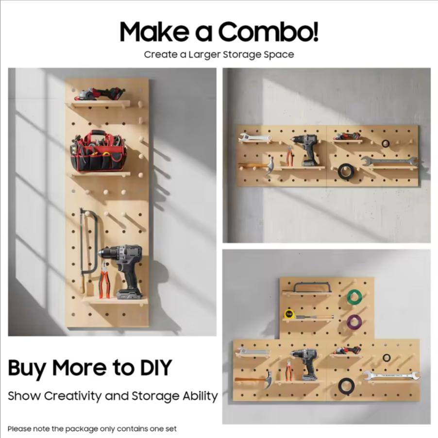 Wooden Wall Peg Board | Minimal Compact Storage Organizer