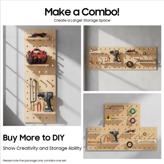 Wooden Wall Peg Board | Minimal Compact Storage Organizer