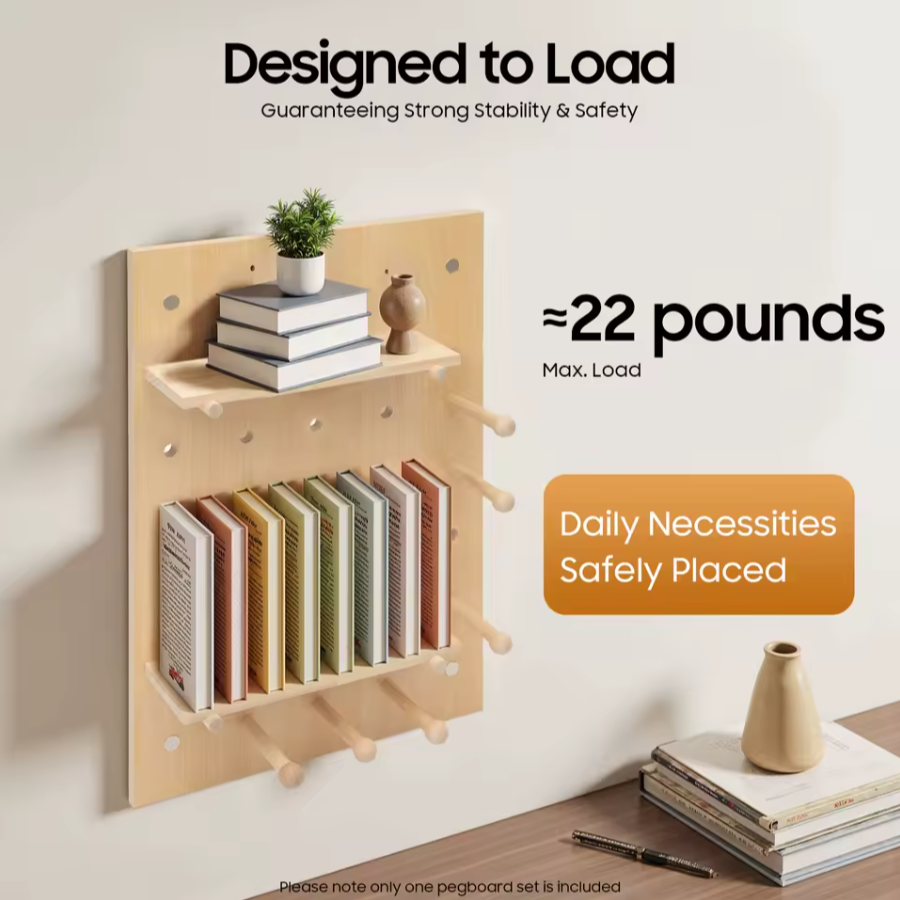 Wooden Wall Peg Board | Minimal Compact Storage Organizer