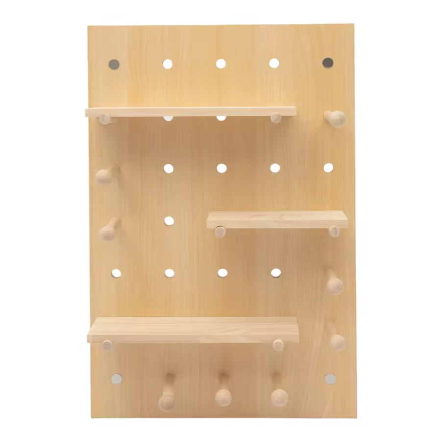 Wooden Wall Peg Board | Minimal Compact Storage Organizer