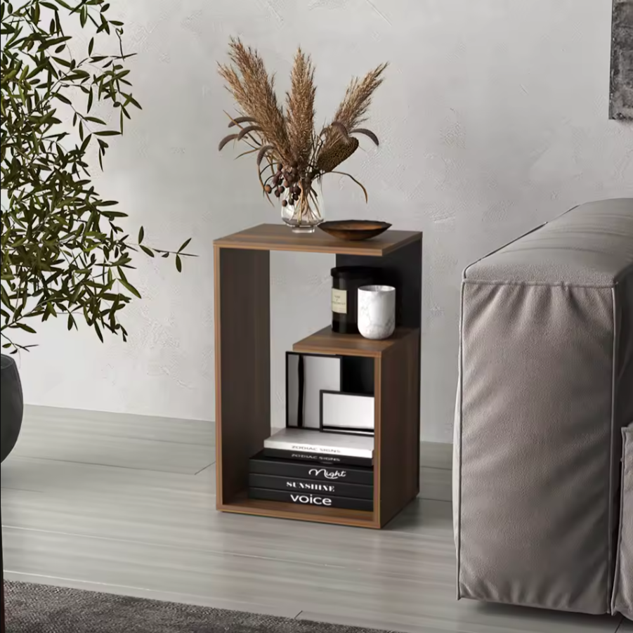 Geometric Wooden Side Table | Modern 3-Tier Accent Table