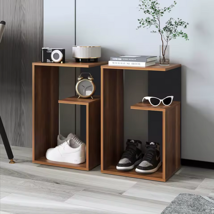 Geometric Wooden Side Table | Modern 3-Tier Accent Table