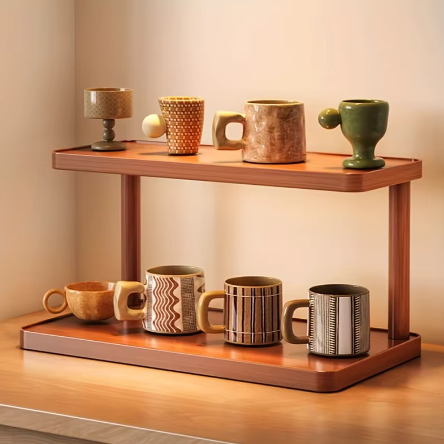 2-Tier Wooden Storage Rack | Minimal Kitchen & Tea Room Organizer