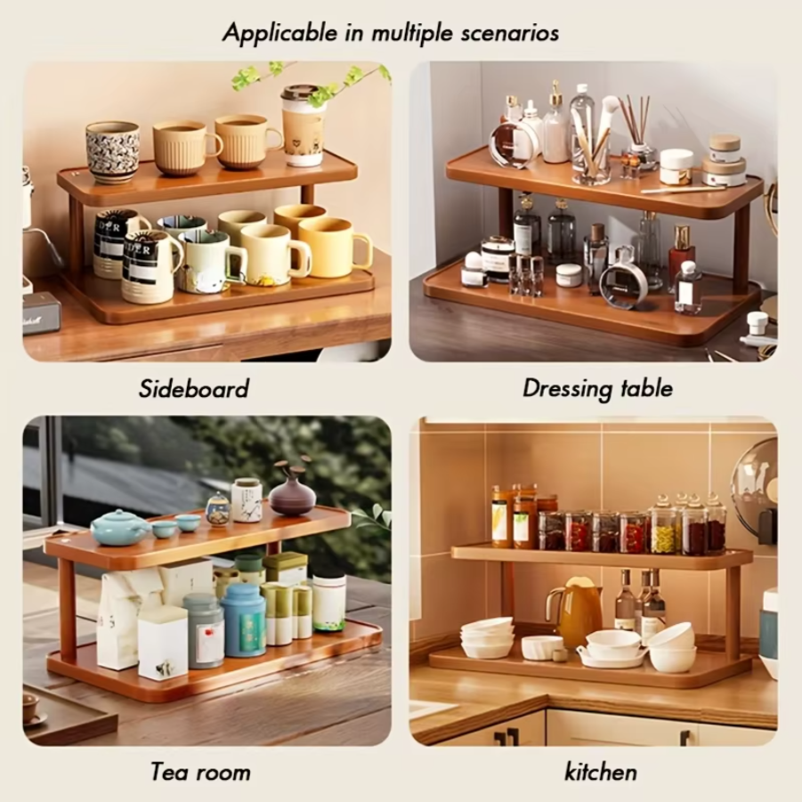 2-Tier Wooden Storage Rack | Minimal Kitchen & Tea Room Organizer