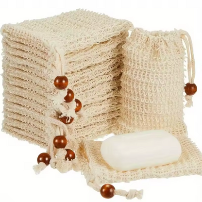 Natural Sisal Soap Pouch Set | Exfoliating Drawstring Soap Saver