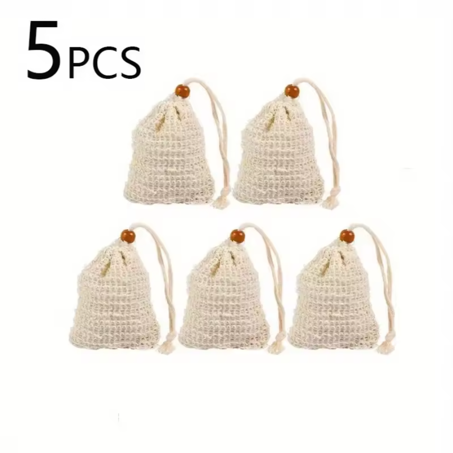 Natural Sisal Soap Pouch Set | Exfoliating Drawstring Soap Saver