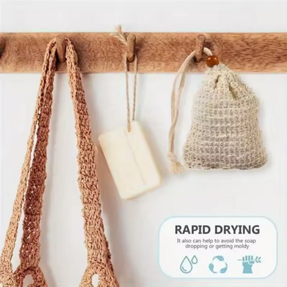 Natural Sisal Soap Pouch Set | Exfoliating Drawstring Soap Saver