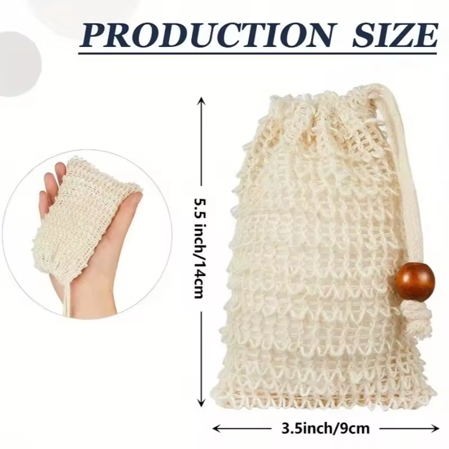 Natural Sisal Soap Pouch Set | Exfoliating Drawstring Soap Saver