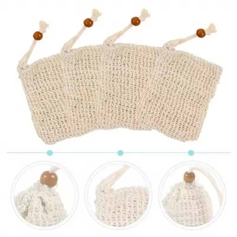 Natural Sisal Soap Pouch Set | Exfoliating Drawstring Soap Saver
