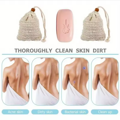 Natural Sisal Soap Pouch Set | Exfoliating Drawstring Soap Saver