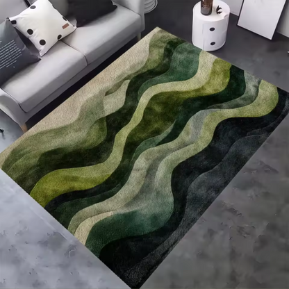 Gradient Wave Pattern Carpet | Modern Green Living Room Rug