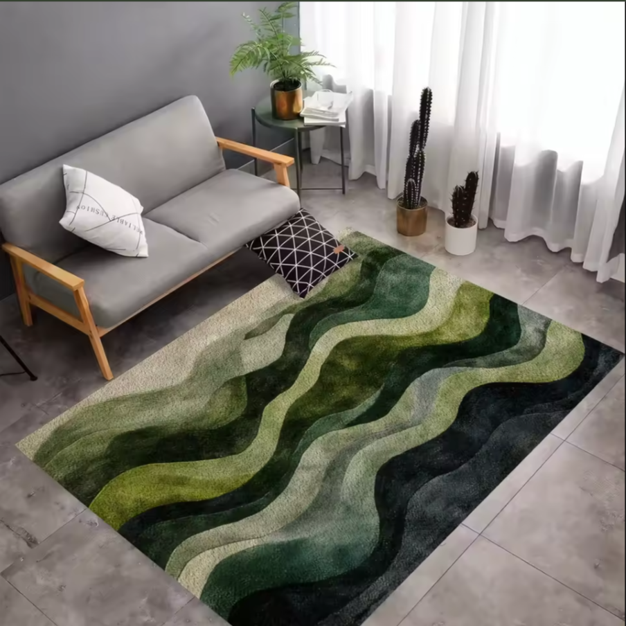 Gradient Wave Pattern Carpet | Modern Green Living Room Rug