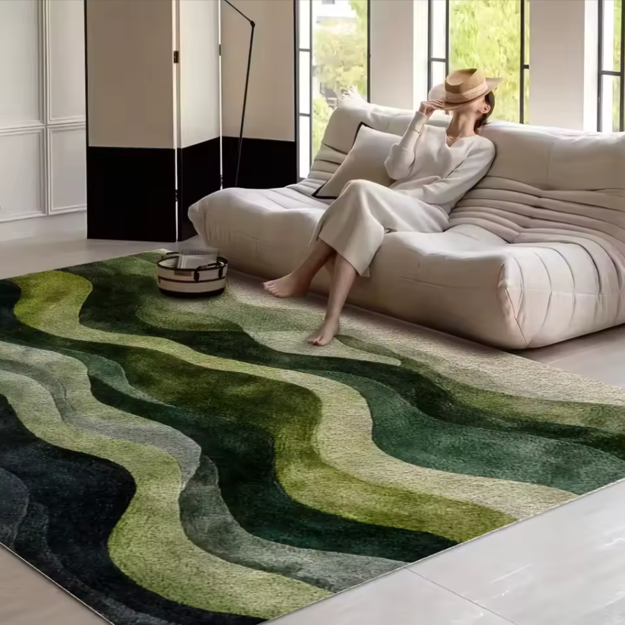 Gradient Wave Pattern Carpet | Modern Green Living Room Rug