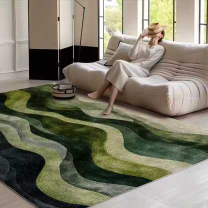 Gradient Wave Pattern Carpet | Modern Green Living Room Rug