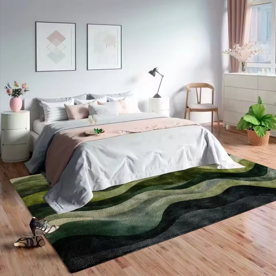 Gradient Wave Pattern Carpet | Modern Green Living Room Rug