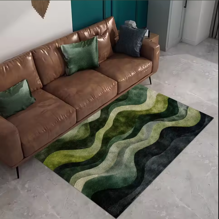 Gradient Wave Pattern Carpet | Modern Green Living Room Rug
