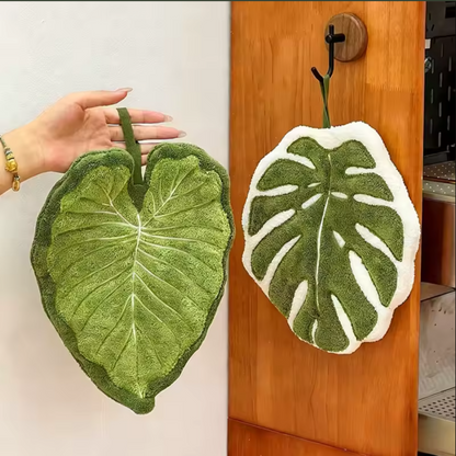 Leaf Shaped Hanging Towels | Plush Botanical Kitchen & Bathroom Towels