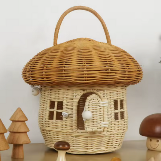 Rattan Mushroom Storage Basket | Whimsical Woven Home Organizer