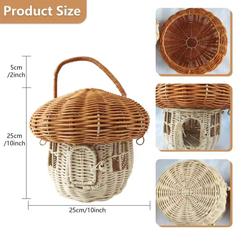 Rattan Mushroom Storage Basket | Whimsical Woven Home Organizer