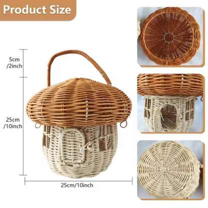 Rattan Mushroom Storage Basket | Whimsical Woven Home Organizer