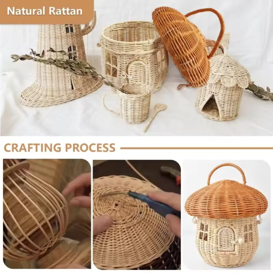 Rattan Mushroom Storage Basket | Whimsical Woven Home Organizer