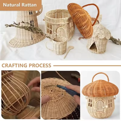 Rattan Mushroom Storage Basket | Whimsical Woven Home Organizer