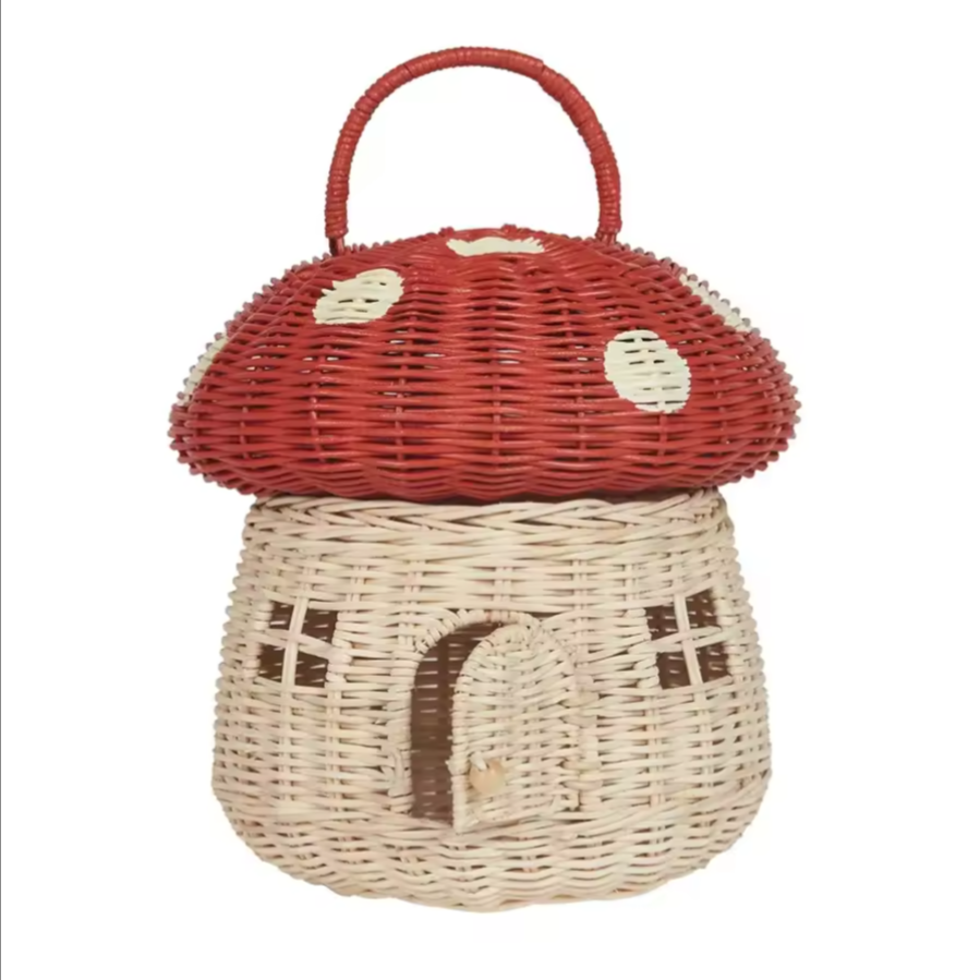 Rattan Mushroom Storage Basket | Whimsical Woven Home Organizer