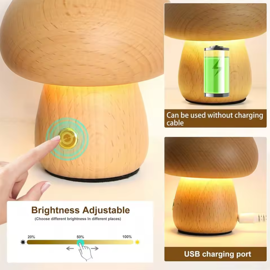 Whimsical Mushroom Table Lamp | Cozy Rechargeable Night Light