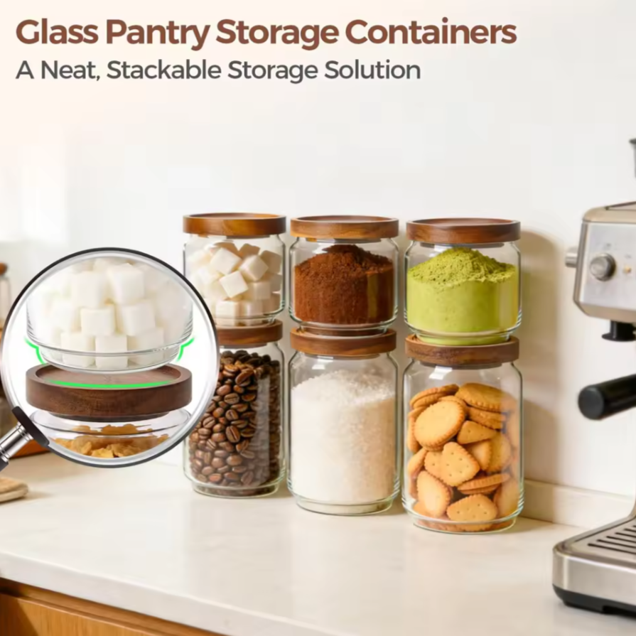 6-Piece Pantry Storage Jar Set | Airtight Glass Kitchen Containers