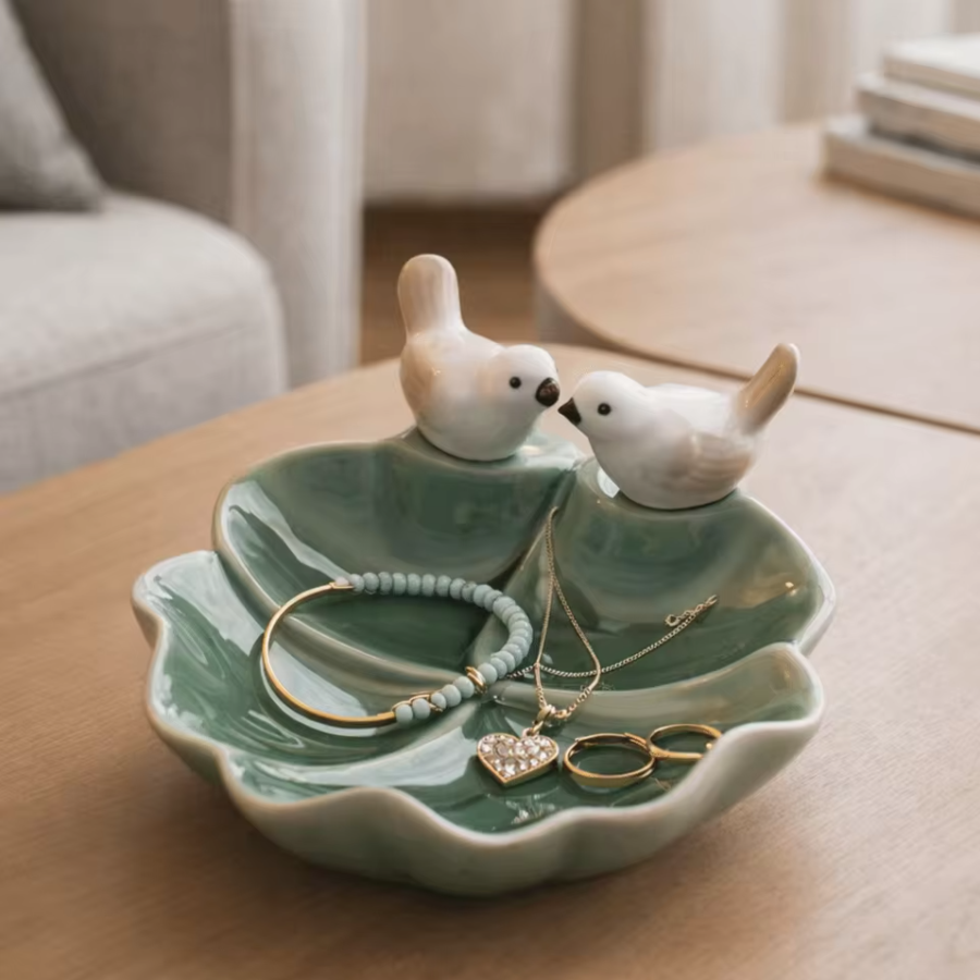 Ceramic Bird Catch-All Dish | Floral Trinket & Jewelry Holder