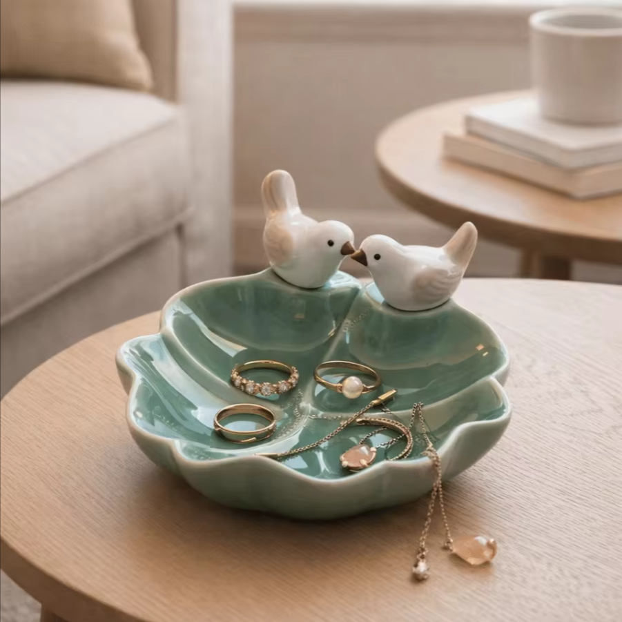 Ceramic Bird Catch-All Dish | Floral Trinket & Jewelry Holder