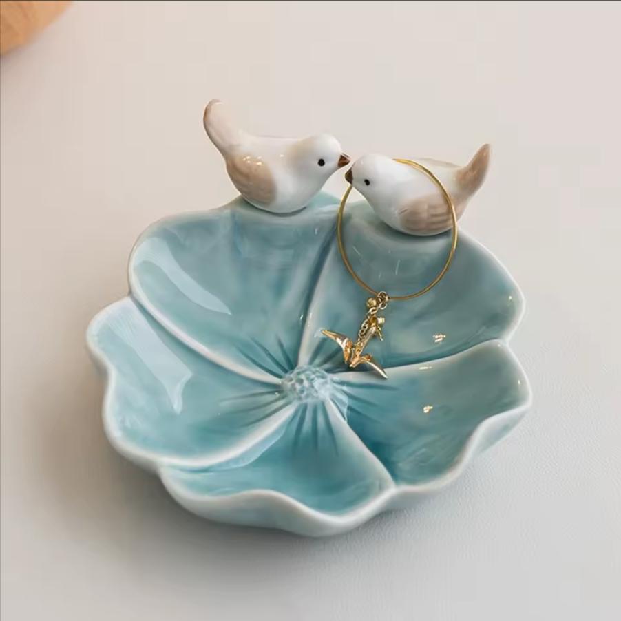 Ceramic Bird Catch-All Dish | Floral Trinket & Jewelry Holder