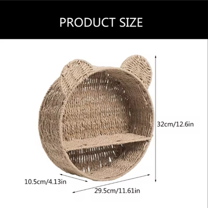 Bear Rattan Wall Shelf | Woven 2-Tier Nursery Display Shelf