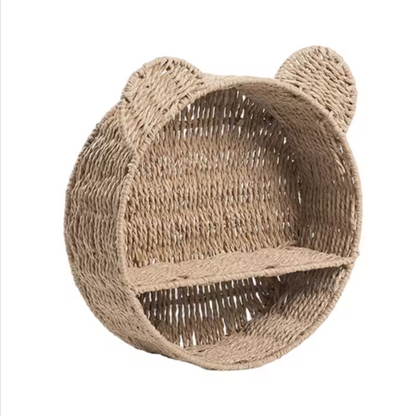Bear Rattan Wall Shelf | Woven 2-Tier Nursery Display Shelf