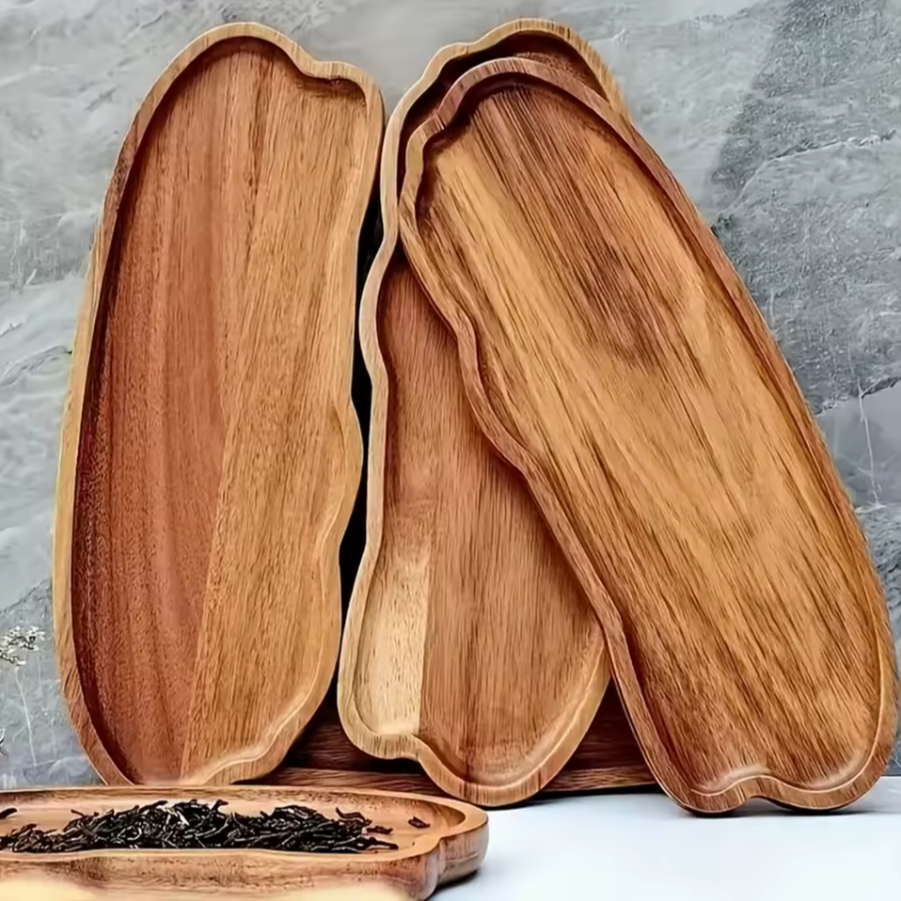 Wavy Wooden Serving Tray | Organic Decorative Display Tray