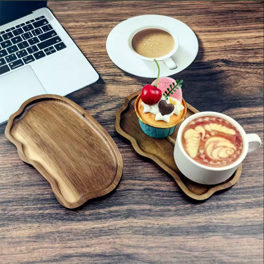 Wavy Wooden Serving Tray | Organic Decorative Display Tray