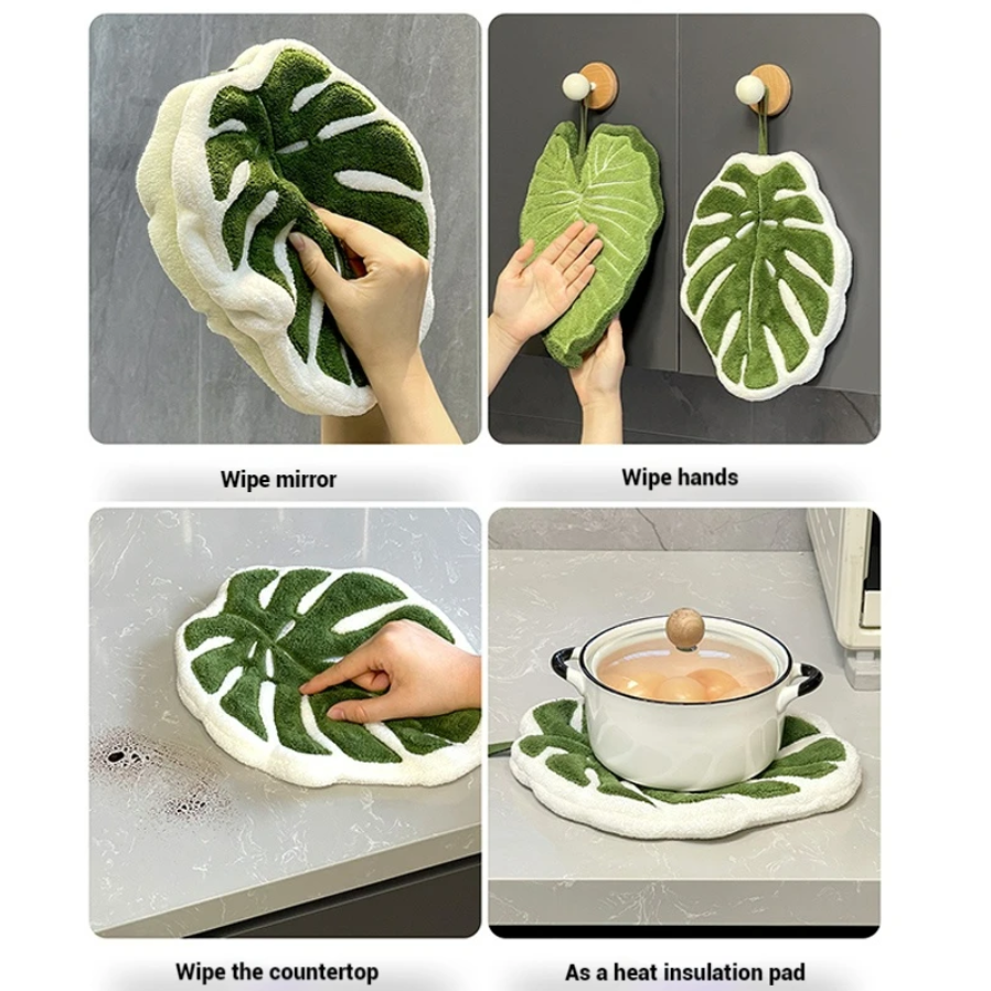 Leaf Shaped Hanging Towels | Plush Botanical Kitchen & Bathroom Towels