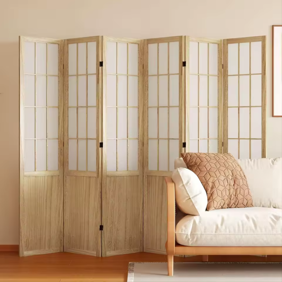 Japanese Style Folding Room Divider | Natural Wood Privacy Screen
