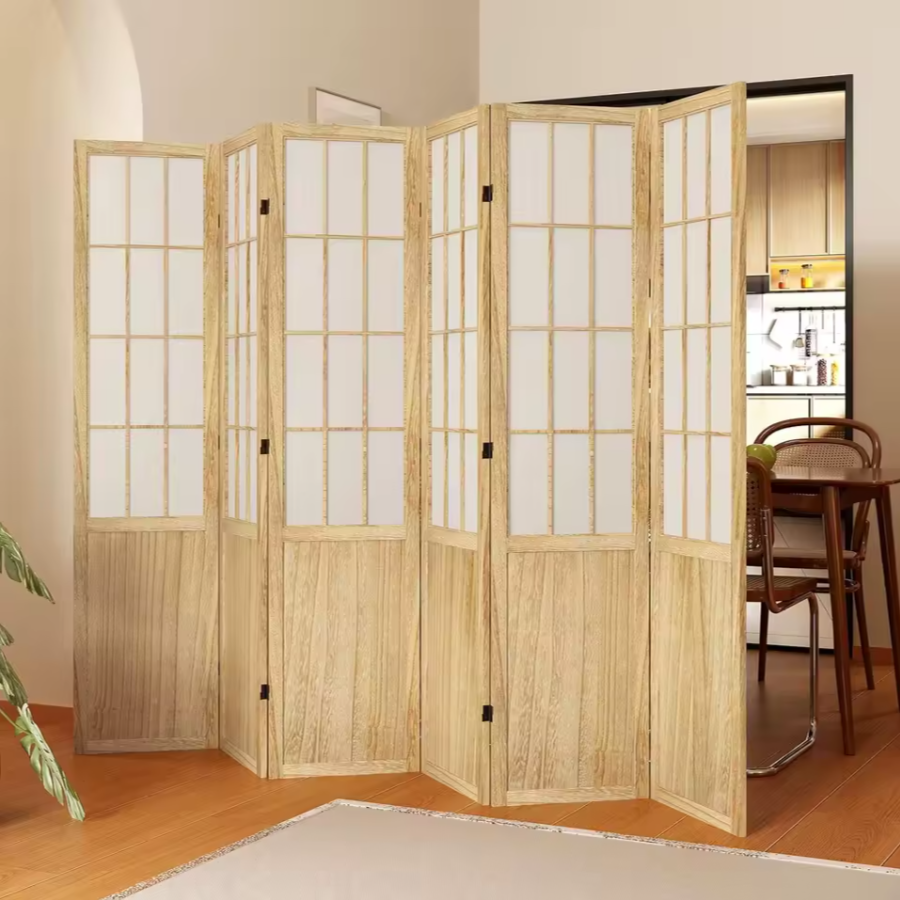 Japanese Style Folding Room Divider | Natural Wood Privacy Screen