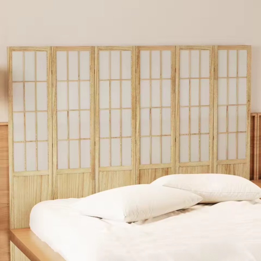 Japanese Style Folding Room Divider | Natural Wood Privacy Screen