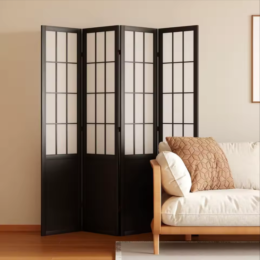 Japanese Style Folding Room Divider | Natural Wood Privacy Screen